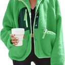 Nirovien Womens Fuzzy Fleece Jacket Button Down Sherpa Coats Casual Winter Warm Outwear with Pockets (Medium, Green Combo)