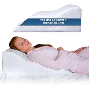 Fsa Eligible Wedge Pillow for Sleeping -Post Surgery Pillow -Unique Curved Design -Memory Foam- Incline Pillow for Elevation,Pregnancy,Reading,Back & Knee Support,Breathing ,Washable Cover (25"x25"x8.5")