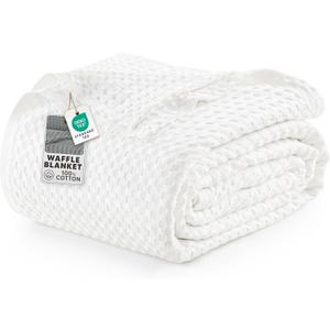 Utopia Bedding 100% Cotton Waffle Blanket Queen Size White, 90x90 Inch | Lightweight Breathable Cozy Summer Bed Blanket Home Decor Gift for Women and Men