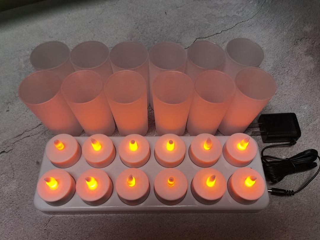 LED Rechargeable Candles (12 Pack), Rechargeable Tea Lights, Flameless, Battery Operated Candle Light, Safe for Home, Restaurants, Cafe