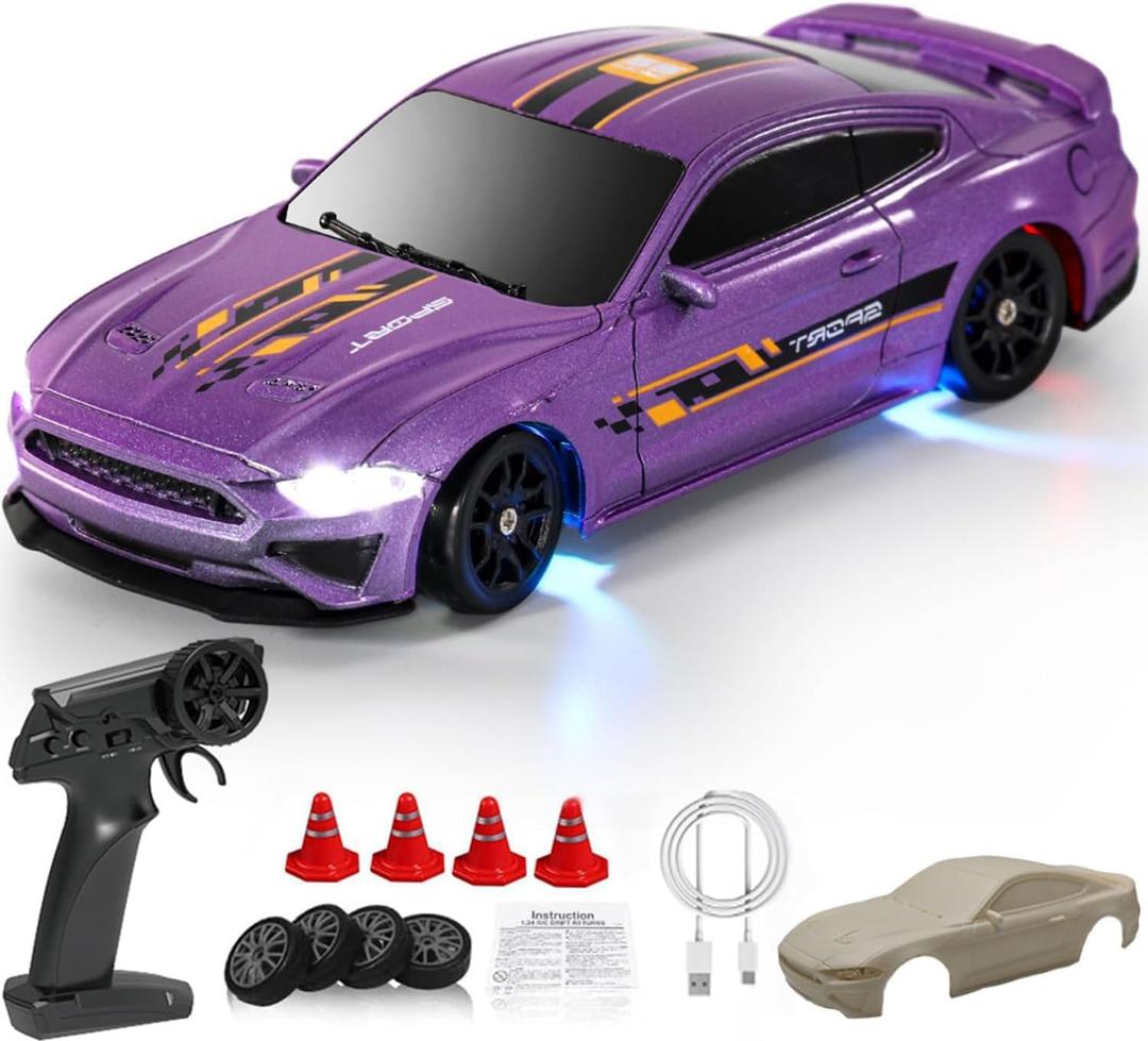 1:43 Scale Mini RC Drift Car with Gyro Full Proportional RTR 2.4Ghz Remote Control with RGB Lights and a Replaceable Body Shell(8500-Purple)
