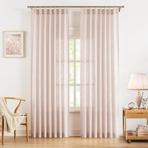 WEST LAKE Pink Bailey Pinch Pleated Light Filtering Curtains 90 Inches Length,Farmhouse Linen Textured Drapes with Back Tabs,Light Filtering Window Treatment for Girls Bedroom,Living Room,40"Wx90"Lx2 (40"W x 90"L (Pack of 2), Pink)