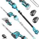 SEESII 6-in-1 Cordless Pole Saw & Hedge Trimmer Combo, Electric Mini Chainsaw with 2×4.0 Ah Batteries, Extendable Tree Pruner, Bush Trimmer Limb Branch Cutter, Grass Shears, 15Ft Long Reach