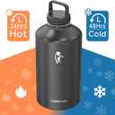 Coolflask Gallon Water Bottle Insulated with Straw&3 Lids, 128 oz Water Jug Large Stainless Steel Metal Vacuum Wide Mouth for Sports, Gym or Office, Non-BPA Keep Cold 48H Hot 24H, Magic Black