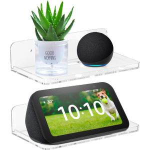 Wall Mount Floating Shelves for 2 Pcs Security Camera Shelf Mini Speaker Other Small Items in Bedroom Bathroom Kitchen Living Room Clear Mini Shelf Flexible Use for Wall Space(L)