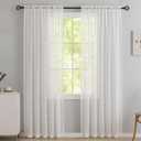 White Sheer Curtains 84 inches Long Modern Aesthetic Boho Faux Linen Curtains With Stripe Pattern Privacy Light Filtering Curtain Panel Drapes for Bedroom Living Room Sliding Door 52"W x 84"L