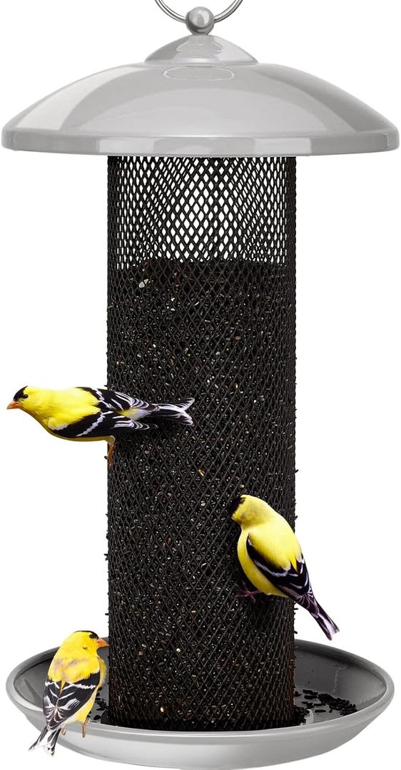 Kingsyard Finch Feeders for Outdoors Hanging, Metal Mesh Tube Bird Feeder for Nyjer/Thistle Seed, 2.5 lbs Large Capacity (Grey) (Gray)