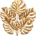 DILATATA 5 Pcs Artificial Monstera Leaves with Stem 20 Inch Golden Tropical Monstera Plant Gold Palm Leaves Philodendron Monstera Fronds for Wedding Hawaiian Luau Jungle Party Decorations