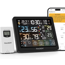 Raddy N80 WiFi Weather Station with Phone APP, Wireless Indoor Outdoor Thermometer with AI Life Assistant, 8” Display, PM2.5/AQI, UV Index, Sunrise/Sunset Time, 4 Alarms, Weather Forecast