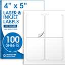 4" X 5" Matte White Printable Labels for Inkjet and Laser Printers - 100 Sheets, 400 Custom Stickers for Shipping Labels, Address Stickers, Organization - Spartan Industrial Template R022