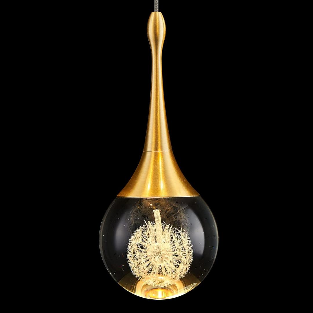 Modern LED Pendant Light for Kitchen Island, Dimmable Gold Teardrop Crystal Ceiling Pendant Lighting for Dining Room Bedroom Bathroom Hallway Entryway 3000k Warm White