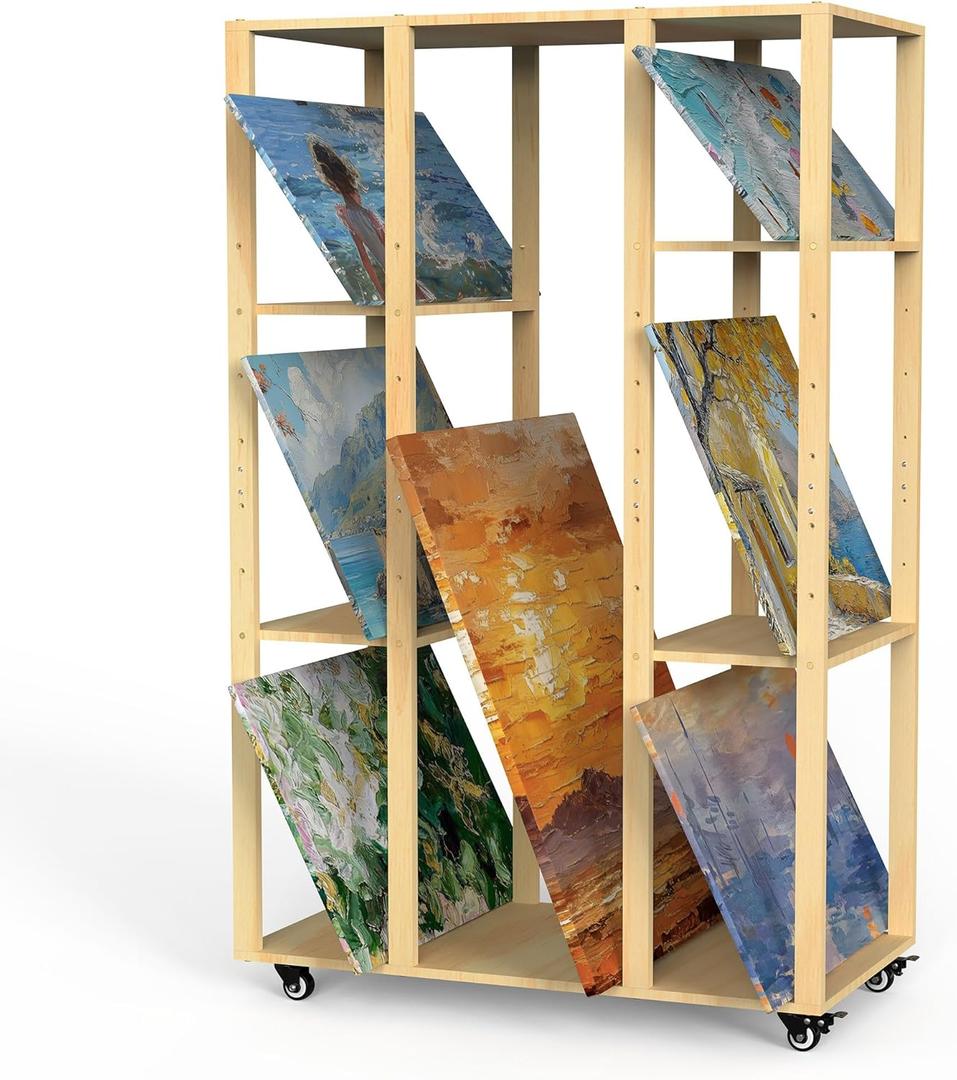 GARVIN Extra-Large Art Storage Rack  Adjustable Wooden Cabinet-Style Multi-Tier Canvas Storage & Display Rack, Heavy-Duty Art Organizer for Classroom, Studio, Gallery, Posters (Natural)