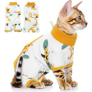 QBLEEV Cat Recovery Suit for Post Surgery, Spay Neuter Onesie for Cats | Soft stretchy cotton, anti-lick surgical shirt for skin diseases, pajamas for abdominal wound, kitten cone alternative, S-XL