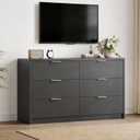 MapleGrace 53" Wide 6 Drawer Dresser for Bedroom, Modern Simple Wood Dresser Chest of Drawers Closet Store Organizer for Living Room, Hallway, Black, 15.4"D x 53.1"W x 30.7"H