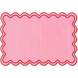 Whaline Pink Red Placemats Embroidered Scalloped Kitchen Place Mats for Wedding Baby Shower Party Home Dining Table Decor, Set of 6, 13 x 19 in