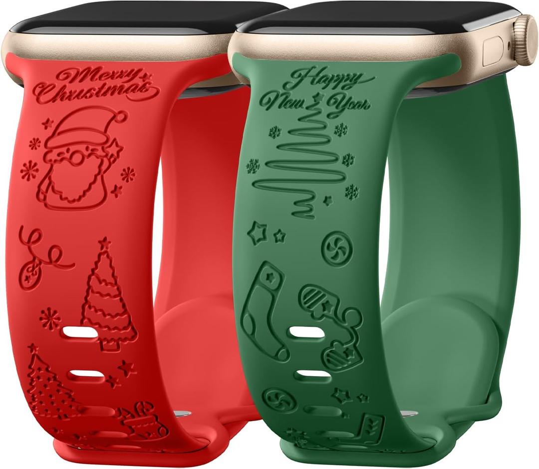 Odbeai Christmas Bands Compatible with Apple Watch Bands for Women 40mm 41mm 38mm 42mm 44mm 45mm 49mm, Cute Holiday Festival Soft Silicone Laser Strap for iWatch Bands All Series 9 8 7 6 5 4 3 2 1 SE (E-Red+Green)