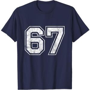 Number 67 T-Shirt (XL, M, Navy Blue and Purple, Pack of 2)