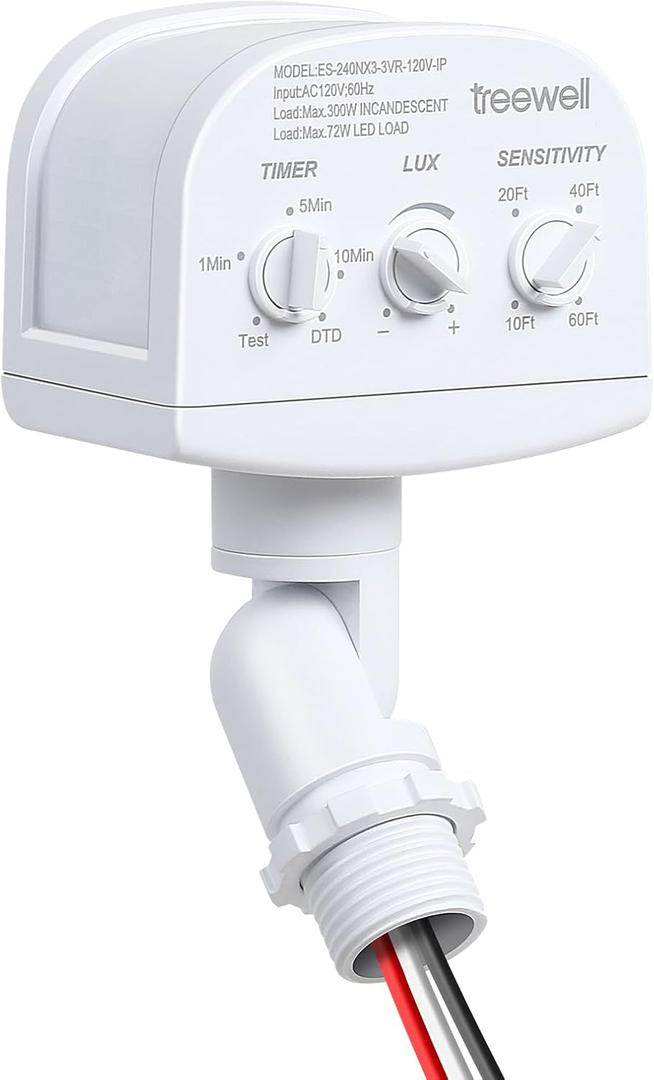 240-Degree Replacement Motion Sensor, Adjustable LUX(5-300) & Time & Detection Sensitivity Up to 60 Feet Range, 3 Working Modes Outdoor Motion Detector for Security Floodlight, White