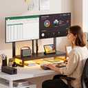 YAOHUOO Monitor Arm with LED,Adjustable Desk Monitor Mount for 3 Screens, Heavy Duty Fully Stand Riser with Clamp, Storage Shelf for Office,Living Room