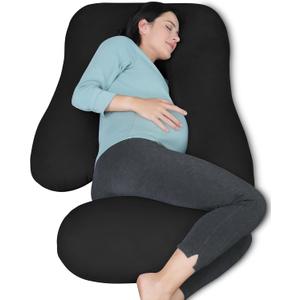 MOON PARK Pregnancy Pillows for Sleeping - U Shaped Full Body Maternity Pillow with Removable Cover - Support for Back, Legs, Belly, Hips - 57 Inch Pregnancy Pillow for Women - Black