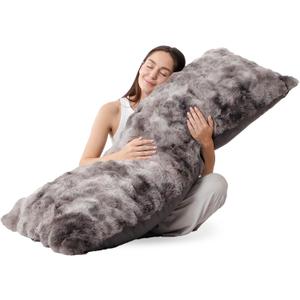 ZonLi Fluffy Body Pillow for Adults, Fuzzy Faux Fur Body Pillow with Shredded Memory Foam, Adjustable Support for Side Sleepers, Pregnancy & Bedding Decor, Valentines Day Gifts, 20 x 54 Inch, Grey