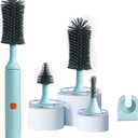 Electric Baby Bottle Brush Cleaner Set with Rechargeable Automatic Brush & Silicone Nipple/Straw Cleaners, Newborn Bottle Cleaning Kit - Perfect (Blue)