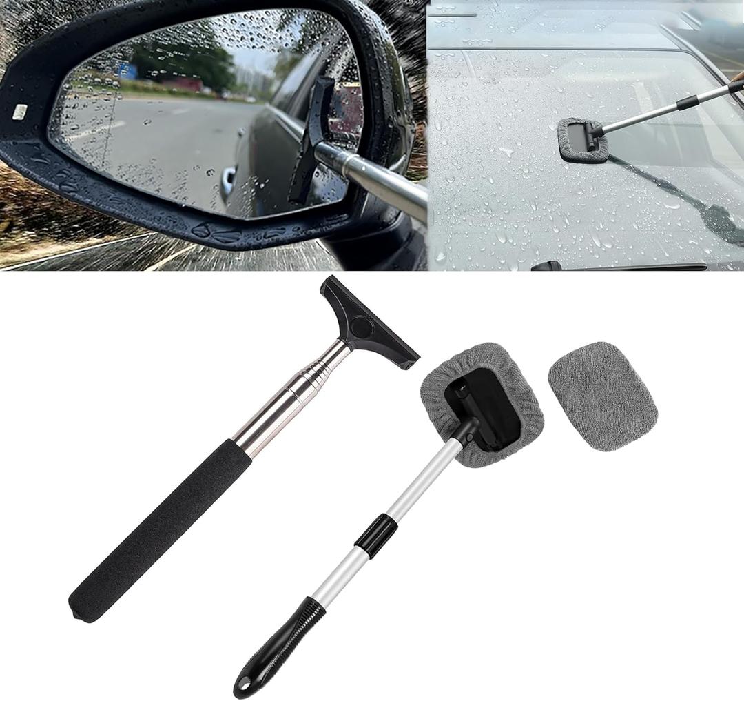 Car Rearview Mirror Wiper 2 pack Universal Automotive Car Accessories Telescopic Auto Mirror Squeegee Cleaner 98cm Long Handle Portable Car Cleaning Tool Mirror Glass Water Mist Cleaner (Black01)
