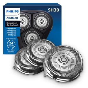 Philips Norelco SH30/52 Genuine Shaving Heads, Compatible with Philips Shavers Series 1000, 2000, 3000 and 5000, Powerful Performance, Self-Sharpening, 3 Pieces, Model SH30/52