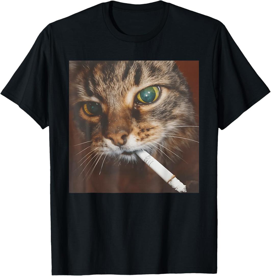 Funny Cat, Cigarette Kitty Gen Z Meme, Cat Lover T-Shirt, XL