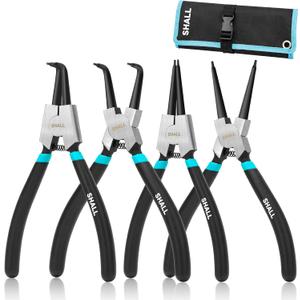 SHALL 4PCS Snap Ring Pliers Set, 7-Inch Internal External Circlip Pliers, Straight Bent C-clip Pliers Lock Ring Pliers, 5/64" Tip, Heavy Duty Reverse Pliers for Ring Remover Retaining w/Portable Pouch