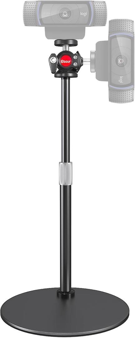 Webcam Stand for Desk, with 360 Ballhead, Heavy Base Height Adjustable Tripod for Logitech Webcam C922 C930e C920 C615 C960 C920x BRIO 4K NexiGo N60, Phone Mount, Gopro with 1/4" Thread