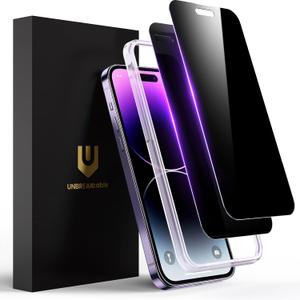 UNBREAKcable Privacy Screen Protector for iPhone 14 Pro Max, Shatterproof Tempered Glass [True 28Anti Spy] [9H Hardness] [Easy Installation Frame] Black Protector for iPhone 14 Pro Max 6.7" -2 Pack