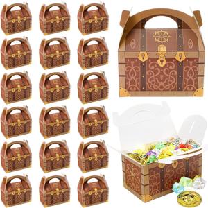 Bekith 36 Pack Pirate Treasure Chest, Gable Treat Boxes, Goodies Boxes Party Favor Boxes with Handles, Paper Gift Boxes Candy Decoration Box for Birthday Party Halloween, 6.3" x 3.5" x 3.5" Inch