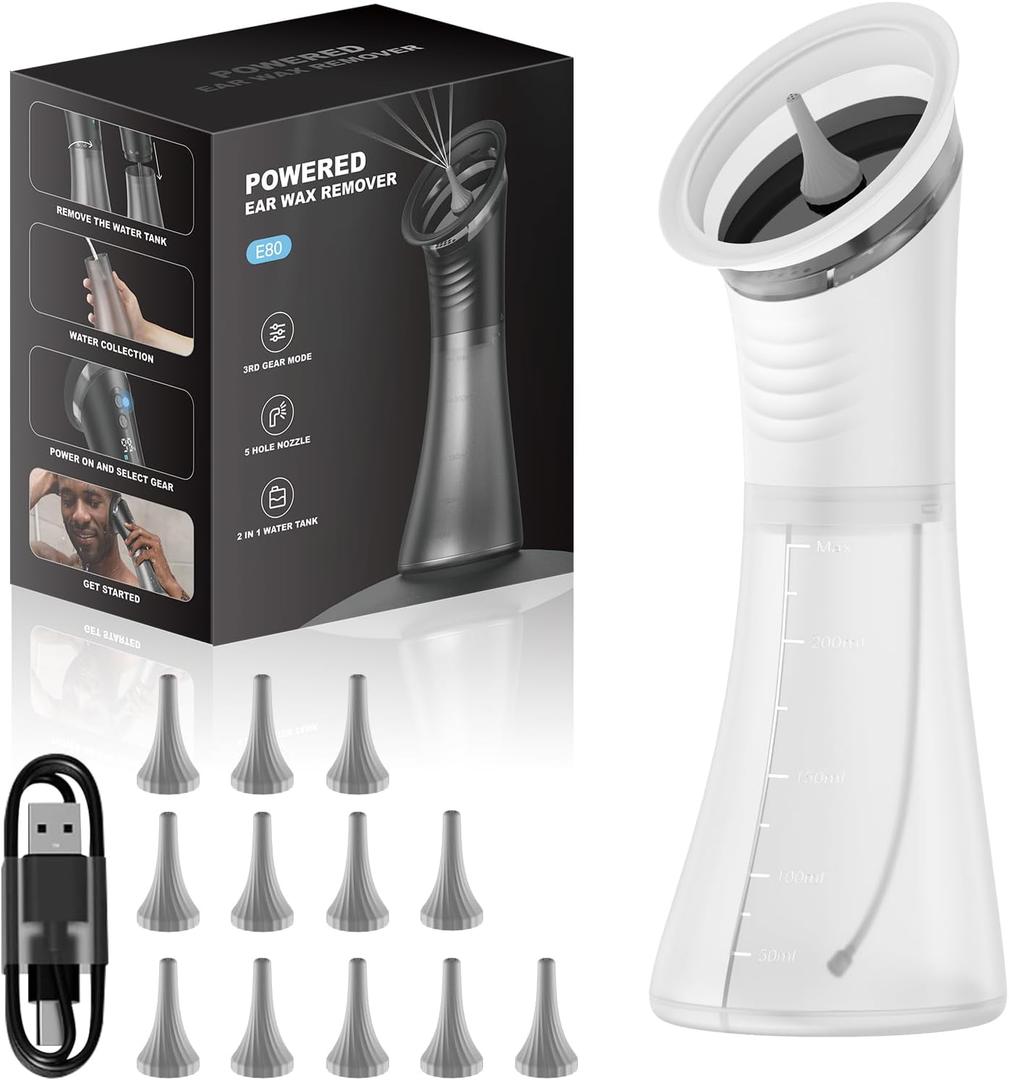 Upgraded Ear Wax Removal with LED Display- Safe and Effective Ear Wax Removal Kit-Ear Cleaner Kit -with Wastewater Recovery System-(White)-Valentine's Day Gift