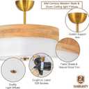 Bargeni 16 Inch Semi Flush Mount Ceiling Light, Modern Wood Drum Ceiling Light Fixture with Fabric Shade, Gold Light Fixtures Ceiling Mount for Living Room, Bedroom, Kitchen, Dining, Hallway,Entryway