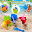 HUUIDY Beach Toys for Kids, Sand Toys with 4 Sand Buckets and Shovels for Kids, Sand Castle Building Kit with Mesh Bag & Molds, Travel Beach Essentials Sandbox Toys for Toddlers Boys Girls Age 4-12