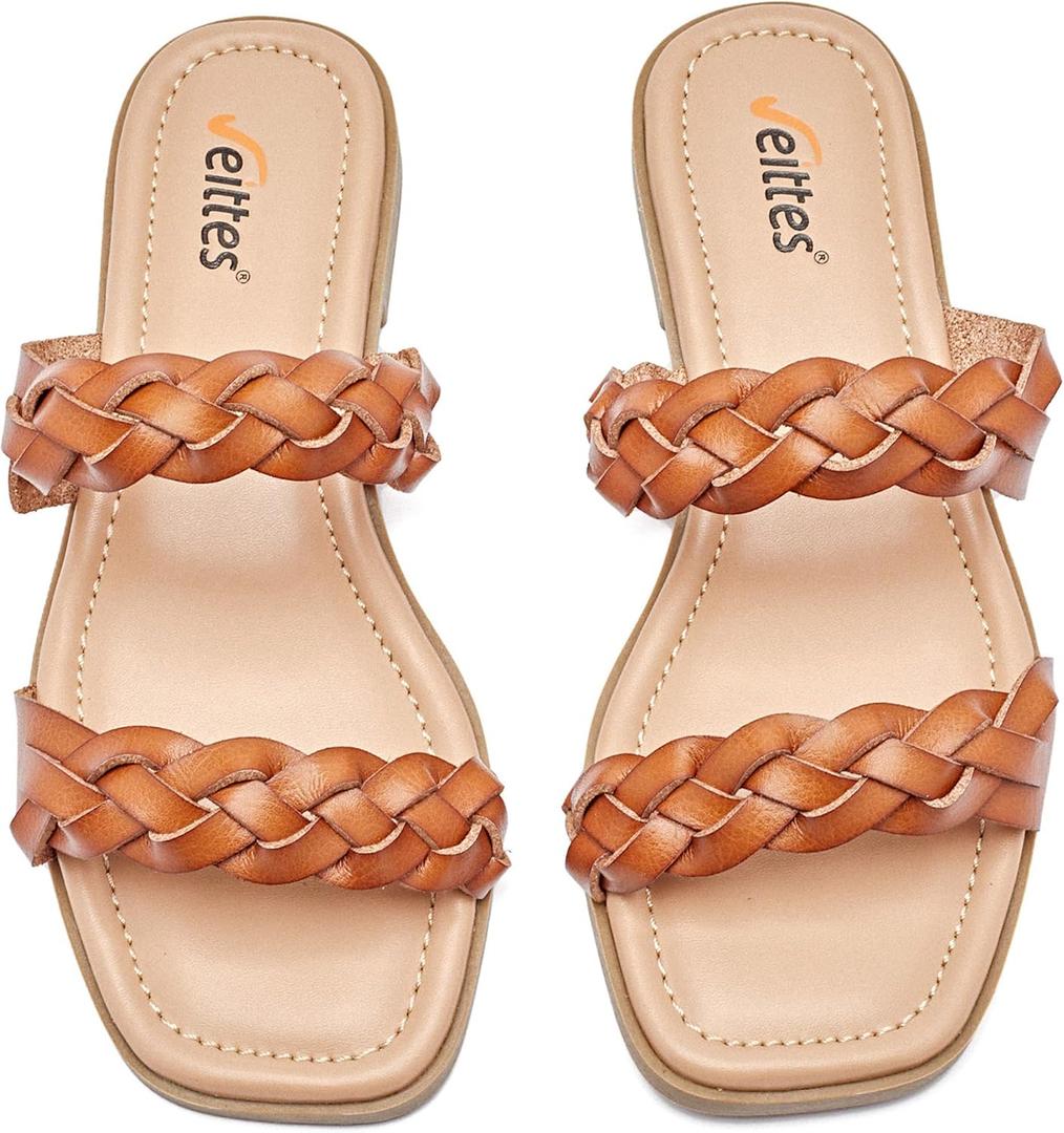 Veittes Women's Square Toe Flat Casual Slip-On Summer Sandals, LB21, Size 10