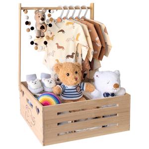 fun-plus Super Size Baby Shower Crate Closet, Baby Shower Basket with Handle Baby Storage Crate, Wooden Crate for Pregnancy New Parent (Bamboo made)