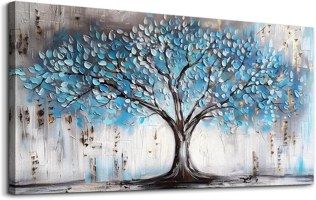 Wapluam Farmhouse Canvas Wall Art For Living Room Large Wall Decor Art For Bedroom Office Decorations Tree Wall Paintings Blue Abstract Wall Pictures Canvas Artwork Modern Room Home Decor Posters (40L" x 20W")