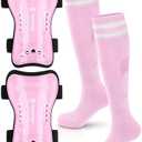 Kids Soccer Shin Guards and Socks Toddler Soccer Shin Pads Protective Defender Gear for 3-15 Years Old Youth Boys Girls (Large, Pink)