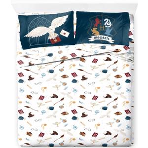 Jay Franco Kids Sheet Set with Fitted, Flat Sheets & Pillow Cover - Ultra-Soft Bedding with Pillowcase for Room Decor, Multi - Harry Potter, 4 Piece Queen