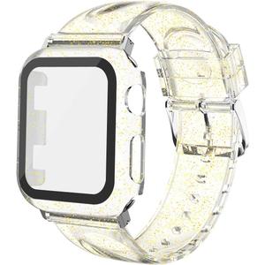 Wolait Compatible for Apple Watch Band with Glass Screen Protector 38mm 40mm 41mm 42mm 44mm 45mm, Clear Glitter Soft Band with Case for iWatch SE Series 8 7 6 5 4 3 2 1 Women