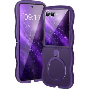 [Magnetic Stand & Wave Frame] Case for Samsung Galaxy Z Flip 7 [Fit for MagSafe] [Military Drop Protective] Not Yellowing Translucent Z Flip 7 Phone Ring Cover for Women Men 6.9" Purple