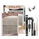 JMS&JMS Fairy Lash Clusters Kit Natural Cluster Lashes Invisible Band Manga Lashes with Lash Bond and Seal Eyelash Applictor Lash Remover Lash Extension Kit for Beginner (Fairy-8-18mix)