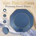KIRE 140Pcs Blue Plastic Plates with Gold Rim - Gold Disposable Plastic Silverware with Blue Handle&Clear Cups&Hand Napkin - Geometric Party Plates for Memorial Day/Party/Graduation