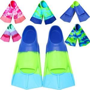 Fanwill Kids Swim Fins, Short Comfortable Flippers for Lap Swimming and Training for Children, Girls, Boys, Youth, Women(Blue/ Green/ SkyBlue XXXS)
