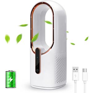 CONBOLA Desk Fan Small Quiet, Battery Operated Portable, Bladeless Desktop Fan with 3 Cooling Speeds, 11.8 Inch Touch Control Personal Fan for Bedroom, Office, Home, Outdoor (White)