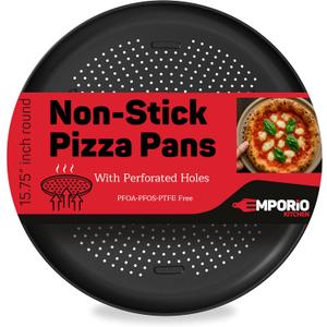 Pizza Baking Pan - 15.75-Inch Round Perforated Carbon Steel Tray with Non-Stick Coating, Dishwasher Safe, Oven Safe (Up To 450 F), Airflow Design, PFOA, PFOS, PTFE Free, Gray