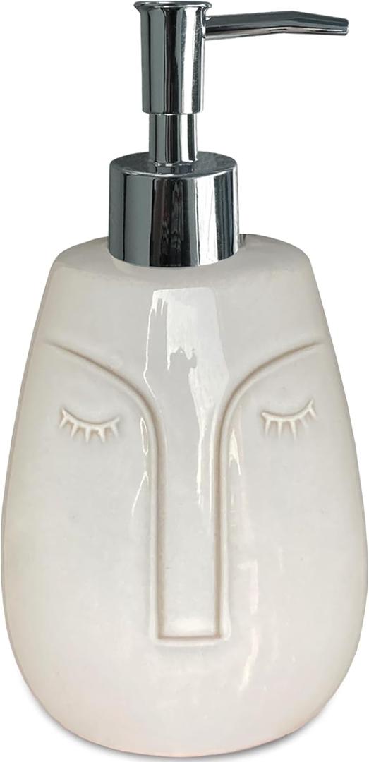 White Soap Dispenser, with Face Design, Ceramic Funny Liquid Dispenser, Refillable Lotion, Soap, Shampoo, Bathroom and Kitchen (White02)