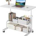 OLIXIS Rolling Desk, Storage Shelves, Laptop Table, Home Office | Height Adjustable Design, Computer Desks on Wheels, Portable for Small Spaces Use, White
